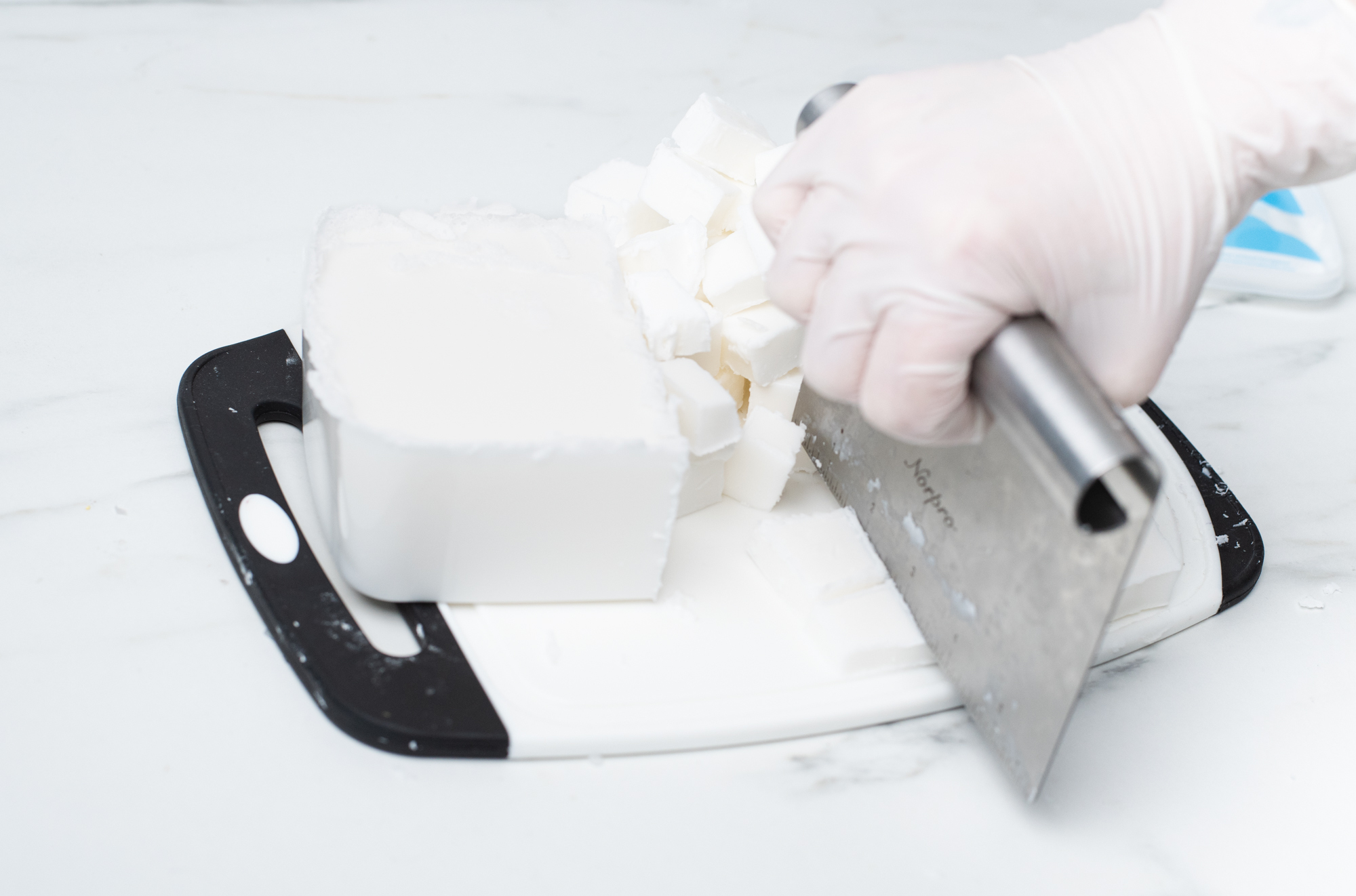 Cutting soap base.